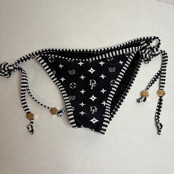 Dixxon Bikini Bottoms Black & White String Tie Swimsuit Designer Print S - Picture 1 of 5